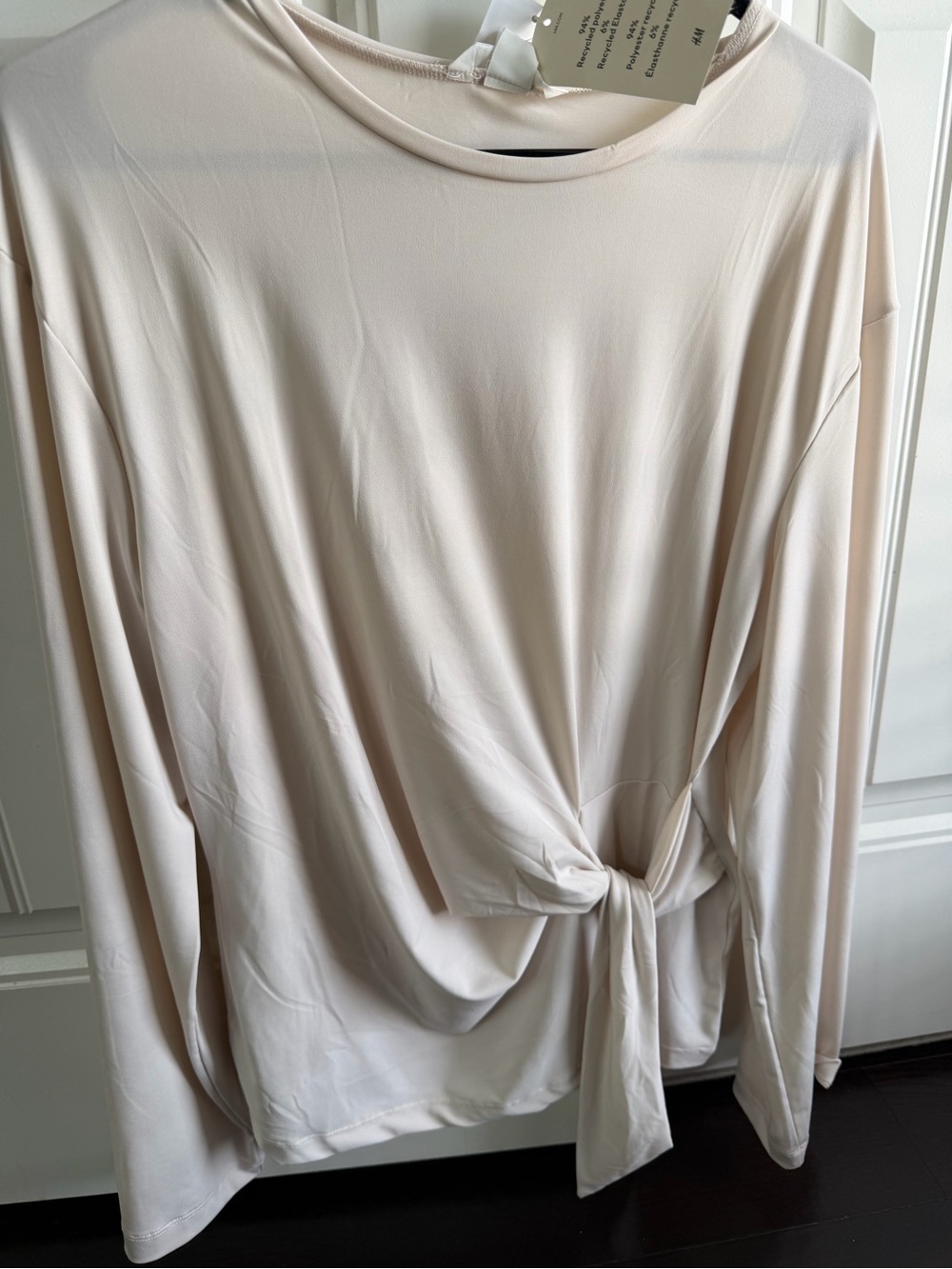 H&M Light Cream Long-Sleeve Tie-Front Top